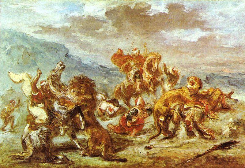Eugene Delacroix Lowenjagd Spain oil painting art